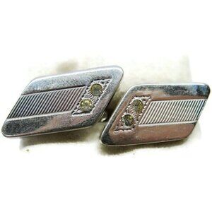 Cufflinks Silver Tone  Rhinestone Tux Shirt Dress Suit Vintage